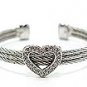 EXQUISITE CRYSTAL PAVE HEART ON 3 TWISTED CABLE WIRE BANGLE CUFF BRACELET BR30
