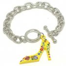 Yellow High Fashion Crystal Pave Stiletto Shoe Rhodium Finish Charm Bracelet BR10 Yellow High Fashion Crystal Pave Stiletto Shoe Rhodium Finish Charm Bracelet BR10
