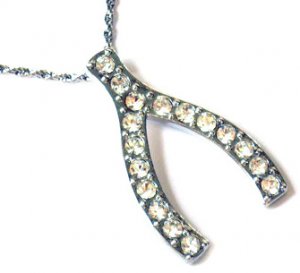 Lucky Crystal Wishbone Pendant Necklace NP24