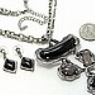 Chunky Black Lucite Necklace Earrings set Antique Silver Chains NP115 Chunky Black Lucite Necklace Earrings set Antique Silver Chains NP115