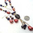 Black Gold Copper Bead Necklace and Earrings Set, 5" Y Drop Black Gold Copper Bead Necklace and Earrings Set, 5" Y Drop