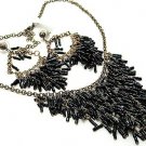 Black Tubular Cascade Drop Lucite Beads Necklace and Earrings Set NP90