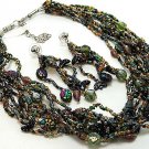 Colorful Multi Strands Glass Beads Necklace Choker & Earrings Set NP133