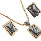 14K Gold EP Rectangular Textured Pendant Clip On Earrings NP139