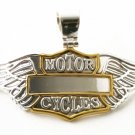 Large 3" Motorcycle Wings Motorcycles 2 Tone Engravable Badge Pendant