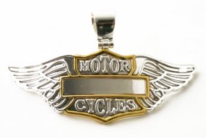 Large 3" Motorcycle Wings Motorcycles 2 Tone Engravable Badge Pendant