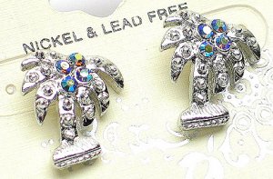 AB Clear Crystal Palmtree Stud Post Palm Tree Earrings EA80