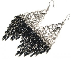 Intricate Black tube cascade drop chandelier earrings EA47