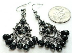 Exquisite Black Crystal Chandelier Cascade Drop Earrings EA45