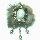 Unique Cameo Grey Fur Pearls Crystal Brooch Pin Broach BP63