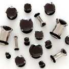 Pair of 2 Prong Set Jet Black CZ Crystal Ear Plugs Tunnels BJ22 Sz: 4,g, 6g, 10g,