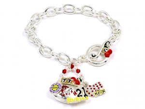 Good Luck Casino Slot Roulette Black Jack Toggle Charms Bracelet BR54
