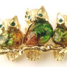 Adorable Owls on Branch Crystal Enamel 14k Gold EP Brooch BP16 Adorable Owls on Branch Crystal Enamel 14k Gold EP Brooch BP16