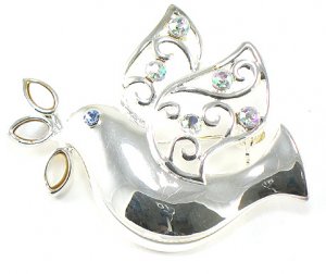AB Crystal Peace Dove Bird Rhodium Finish Brooch BP21
