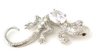 Exquisite 3.5" Crystal Pave Lizard CZ Rhodium Finish Brooch BP01