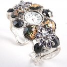 Chunky Crystal Flower Pattern Cuff Watch WW127