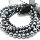 Elegant 5 strands Silver Pearl ribbon stretch bracelet BR21 Elegant 5 strands Silver Pearl ribbon stretch bracelet BR21