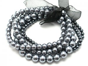 Elegant 5 strands Silver Pearl ribbon stretch bracelet BR21