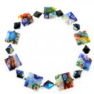 Multicolor Square Murano Glass Flowery Beads Stretch Bracelet BR38