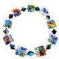 Multicolor Square Murano Glass Flowery Beads Stretch Bracelet BR38