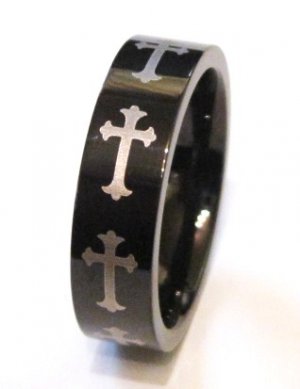 Black Stainless Steel Cross Ring SSR1337