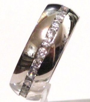 Men's High Polish CZ Eternity Stainless Steel Wedding Ring, Sz 9