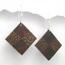 Exotic Wood Dangle Earrings 925 Sterling Silver Hooks EA78