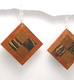 Exotic Wood Dangle Earrings 925 Sterling Silver Hooks EA71
