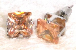 6mm Sparkling TOPAZ Square Faceted CZ Stud Post Earrings EA206 TPZ