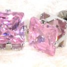 6mm Sparkling Square PINK Faceted CZ Stud Post Earrings EA203 PK