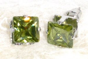 6mm Sparkling Square GREEN Faceted CZ Stud Post Earrings EA202 GR