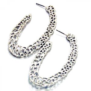 Exquisite Coral Pattern Large Rhodium Finish Hoop Earrings, 2.25" EA19