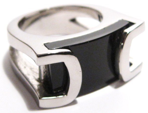 Unisex Chunky Black Onyx Stainless Steel Ring, SSR2690