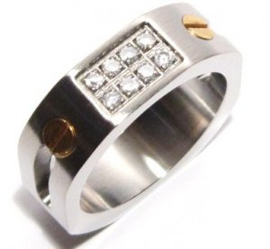 8mm Octagonal CZ  and Screws Stainless Steel Ring SSR2253