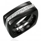 Chunky Square CZ Black Stainless Steel Statement Ring SSR1942