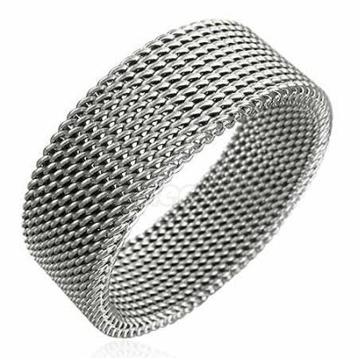 Unisex 8mm Flexisble MESH Stainless Steel Band Ring SSR527 Sz 8 or 9