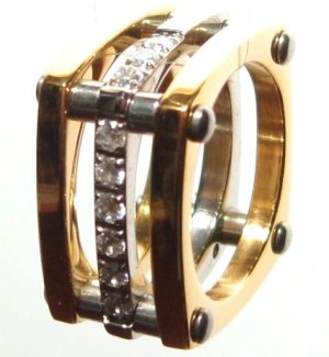 12mm Unisex Square Gold Stainless Steel Clear CZ Ring SSR1033