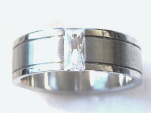 Unisex Baguette Shape Clear CZ Stainless Steel Ring SSR24