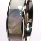 8mm Shell Inlay Stainless Steel Band Ring SSR702, Sz 10
