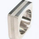 White Resin Stripe Square Stainless Steel Statement Ring SSR1864  Size 5
