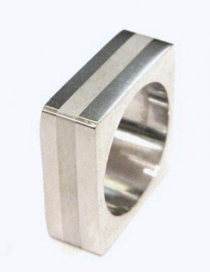 White Resin Stripe Square Stainless Steel Statement Ring SSR1864  Size 5