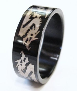 Unisex High Gloss Black Stainless Steel Dragon Ring SSR519