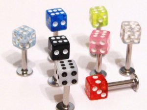 5 Assorted Colors Dice Lip Chin Labret Wholesale Lot, 14g BJ133