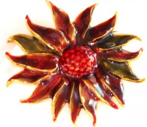 2.5" Beautiful Red Sunflower Enamel Brooch Pin Broach, BP64