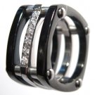 12mm Unisex Square BLACK Stainless Steel CZ Ring SSR1044