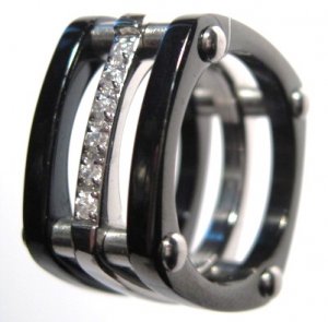 12mm Unisex Square BLACK Stainless Steel CZ Ring SSR1044