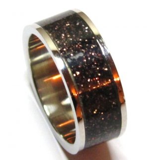 Unisex 8mm Sparkling Black/Copper Glitter Stainless Steel Ring SSR1794 Sz 8