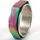 Shiny Rainbow Hexagonal Spinning Stainless Steel Ring SSR35 Sz 9