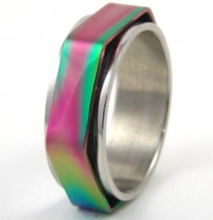 Shiny Rainbow Hexagonal Spinning Stainless Steel Ring SSR35 Sz 9