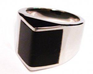 Black Onyx Stainless Steel Chunky Statement Ring SSR1493 Sz 7